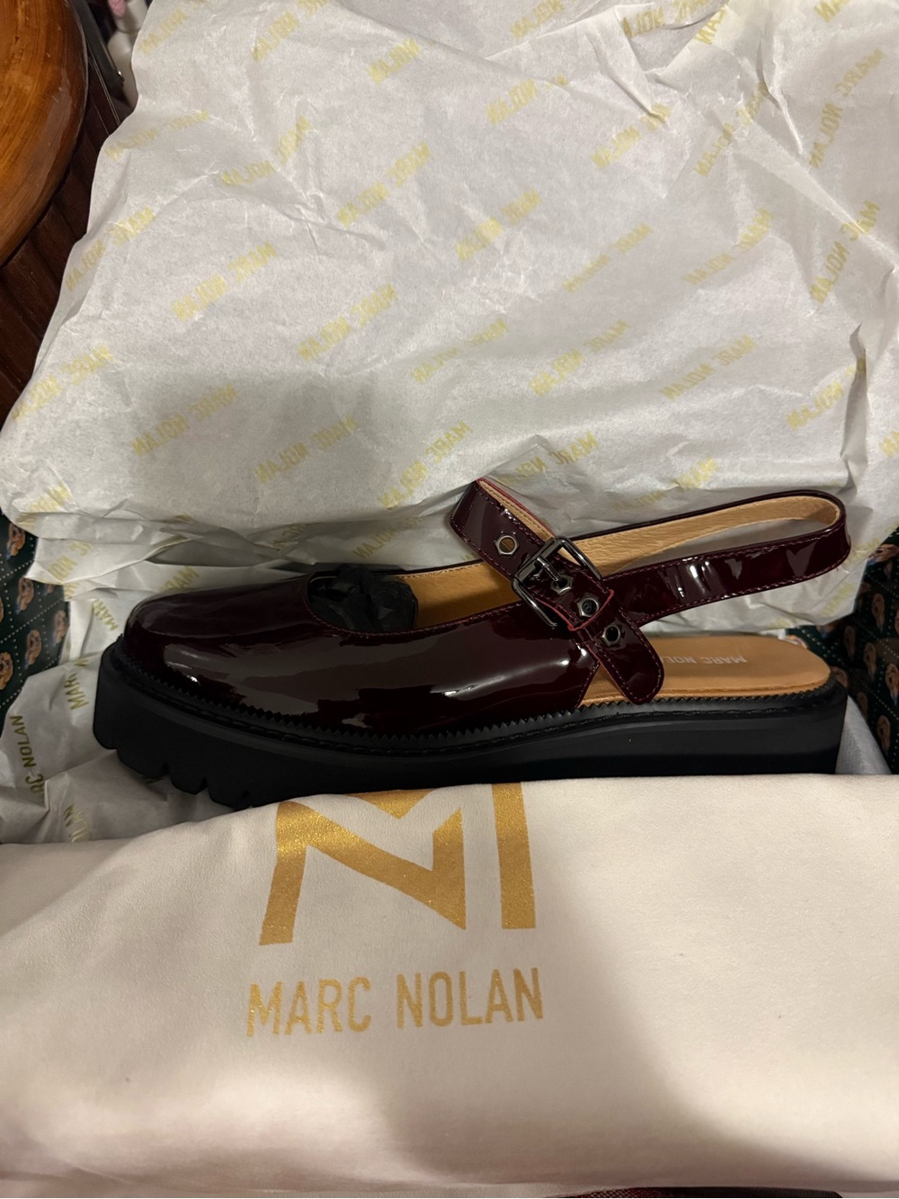 Marc Nolan Women’s Burgundy Patent Slingback Loafer Mary Jane